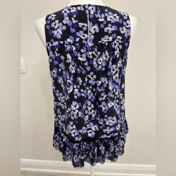 Kate Spade Purple and Black Ruffled Floral Sleeveless Blouse - Picture 4 of 6